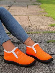 Nuevas botas de nieve de forro polar para mujer, Otoño/Invierno 2025, Zapatos cálidos de varios colores con cierre deslizante, Calzado casual grueso para exteriores - rojo anaranjado - Ver 6