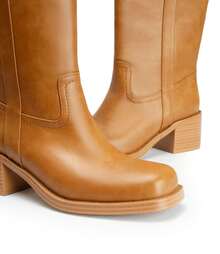 GOTHICTOR Women's Brown Knee High Boots Square Toe Chunky Block Heel Long Boots For Women Comfortable Pull On Riding Boots - 棕色 - 查看 8