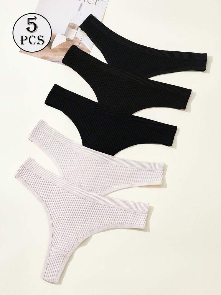 5条/包 女士性感高弹无缝丁字裤，柔软纯色低腰内裤，简约内衣 - 彩色 - 查看 4