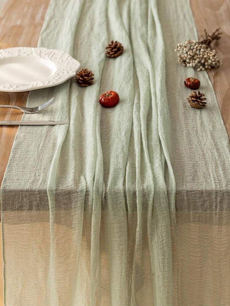 Camino de mesa de 71/118 pulgadas color verde salvia, camino de mesa de arpillera estilo bohemio chic, adecuado para bodas, despedidas de soltera, decoración del hogar de verano - Verde - Añade 3