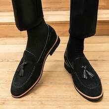 Men's Fringed Loafers, Casual And Comfortable Leather Shoes, Wedding Dress Shoes, Comfortable Formal Business Casual Office Loafers - 黑色 - 查看 5