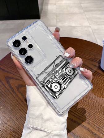 1 pieza Funda de teléfono transparente con amortiguador de aire y a prueba de golpes de TPU con diseño de reproductor de música de línea creativa, adecuada como regalo de vacaciones compatible con teléfonos de la serie