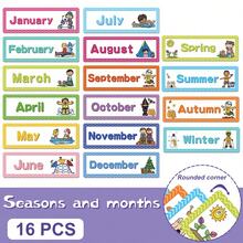 16PC English Week/Month Seasonal Word Card English Early Education Flash Card, Teaching Aids, (Week Card) Seasonal Card) Classroom Decoration, Commonly Used Word Cards, Erasable And Writable, Flash Cards, Puzzle (Some Accessories May Be Random)