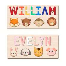 [Custom Puzzle] 1pc Personalized Name Puzzle, Wooden Name Puzzle With Animal Elements, Suitable As Christening, Birthday, Christmas, New Year Gift For Babies, Great 1st Birthday Present For Boys And Girls, Only Supports English Letters,Name Blocks,Custom Toy,Personalised Girls - Multicolor - View 7