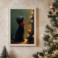 1pc Canvas Wall Art, Framed Wall Decor, Vintage Christmas Theme, Christmas Tree Kitten, Holiday Home Decor, Christmas Cat Lover Gift, Cat Wall Decor, Christmas Animal Decor, Christmas Decoration, Christmas Poster, Winter Decor, Christmas Bathroom Decor, Christmas Home Decor, Room Decor, Dorm Decor, Bedroom Decor, Living Room Decor, Office Decor, Dining Room Decor - Multicolor - View 9