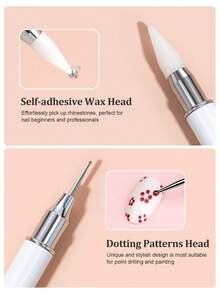 Beautizon Nailartlab 1支二合一双头美甲钻笔，3D雕刻/钻孔/绘画工具，适合初学者DIY美甲，美甲师必备用品 - 彩色 - 查看 3