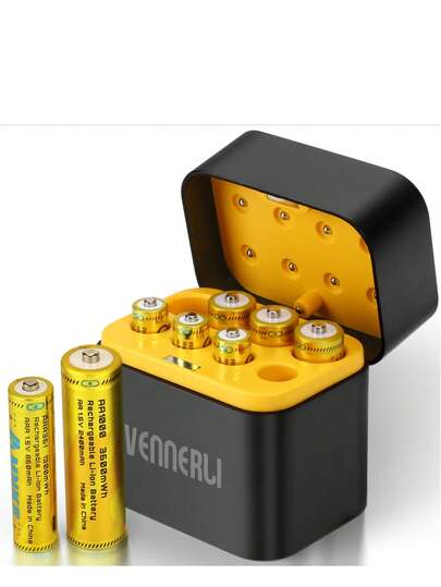 Each 4PCS AA&AAA Rechargeable Lithium Batteries 1.5V Total 8PCS Batteries With Charger High Capacity 2000+ Cyclic Use Ultra-Long Battery Life 3h Fast Charging LED Charging Indicator Light