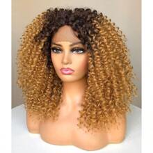 DRunM Curly Lace Front Wigs For Black Women Ombre Blonde Kinky Curly Afro Wig For Black Women 13x4x1 HD L Synthetic Lace Front Wig 15 Inch Ombre Blonde 7001 - 漸層金髮 - 查看 3