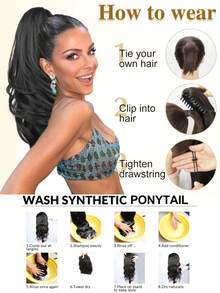 马尾辫接发，18 英寸波浪爪夹接发，适合女性，轻盈蓬松的合成纤维马尾辫假发，自然柔软，易于佩戴 - 彩色 - 查看 10