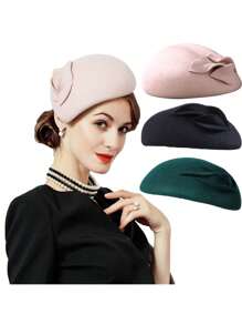 HIMESPORT 100% Wool Felt Fascinator Hat For Women Ladies Church Wedding Tea Party Dress Kentucky Pillbox Hats Elegant Vintage Fashion Cocktail Derby Fedora Hats Cap