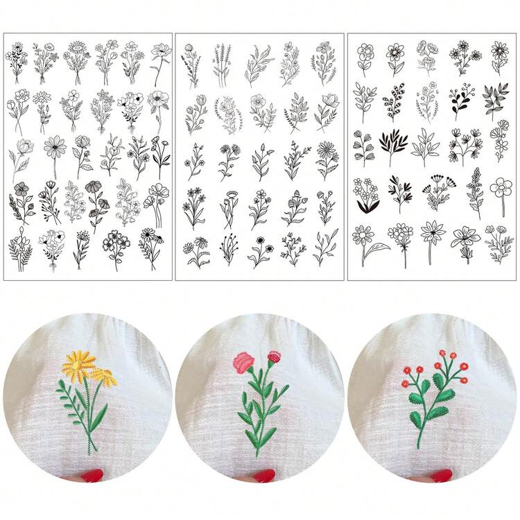 4 张水溶性稳定剂刺绣纸 - 可粘贴和缝合，可水洗，花卉、叶子、蝴蝶、蘑菇、书籍和花朵图案，非常适合手工缝纫工艺品，工艺刺绣用品 | 可水洗刺绣 | 耐用剪刀，刺绣用品 - 彩色 - 查看 15