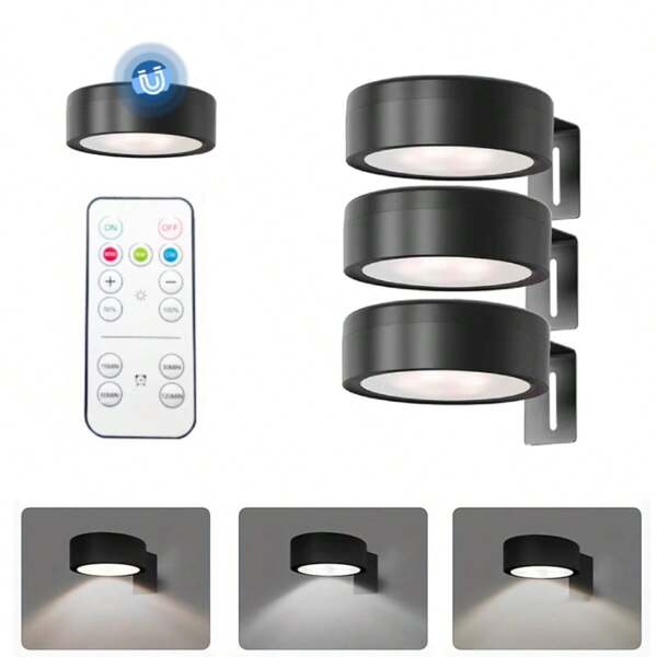 1/3/4/5/6Pcs Led Picture Light Battery Operated, Wireless Led Painting Light, Wireless Wall Lamp With Magnetic, Wireless Spotlight, Display Light Spotlight With Remote Dimmable, 3 Lighting Modes Art Display Light For Picture Frame Artworking Portrait, Wall Decorative Puck Lights 150mAh Remote Control