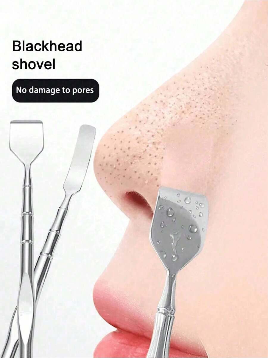 一套黑头去除工具套装，粉刺挤压器套装，双头祛痘针，面部瑕疵针，适用于面部皮肤清洁，包含洁面刷、收纳袋和整理盒