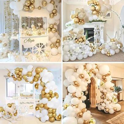 112pcs Elegant White And Gold Balloon Set, Suitable For Wedding, Birthday, Anniversary - Multipurpose Latex Balloons For Party Decoration, Graduation And Home Celebration