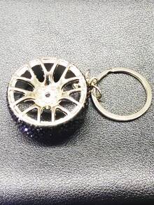 AD 1 pieza Llavero de coche con decoración de rhinestones, llavero con forma de rueda de coche de aleación de zinc