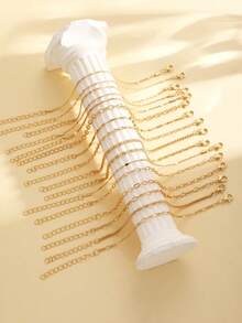 16/11pcs Fashionable Minimalist Elegant Vintage Design Layered Necklace Set, Geometric Heart Rhombus Box Chain Delicate Thin Chain Bracelet, Suitable For Holiday, Party, Date, Gift, Daily Wear - 金黃色 - 查看 2