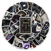 50pcs Gothic Sticker Pack, Dark Style Stickers, Witch Stickers, Black Stickers, Cartoon Stickers, Aesthetic Stickers, Retro Stickers, Vinyl Sticker Set - Reusable For Laptop, Water Bottle, Skateboard Etc. - Vivid Cartoon Design, Suitable For Scrapbooking And DIY - Dark Grey - View 6