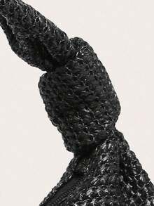 Women's Crescent-Shaped Handbag In Solid Color, Versatile And Fashionable, With Knotted Single Handle, Suitable For Carrying Under The Arm And For Travel. - Black - View 5