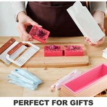 Rectangular Soap Mold Kit With Cutter- 42oz Flexible Silicone Loaf Soap Mold With Wood Box, Stainless Steel Wavy & Straight Scraper For Homemade Craft Soap Making Supplies
