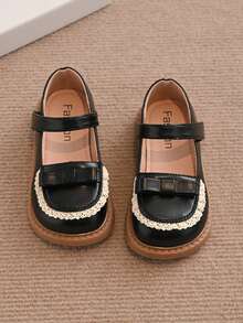 Zapatos planos casuales de primavera para niñas bebé con lazo, adorno de encaje y suela blanda