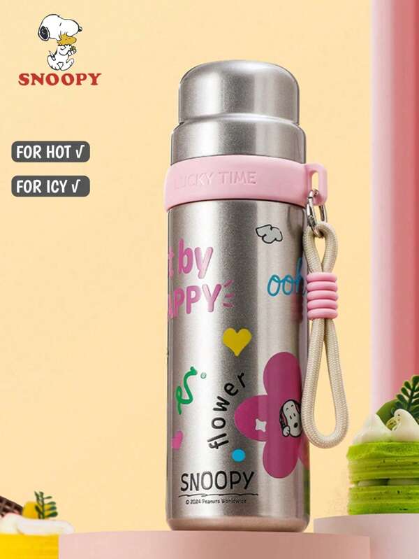 SNOOPY 1 pièce Bouteille d'eau isotherme de 500 ml Snoopy, gourde de sport outdoor, tasse isotherme portable et mignonne, tasse de voiture en acier inoxydable pour hommes et femmes