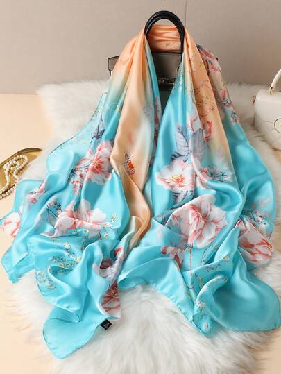 1pc Floral Print Scarf, Elegant Outdoor Sun Protection Romantic Style, Suitable For Outdoor Travel, Can Be Used As Headband, Hair Tie, Hair Hoop, An Ideal Choice To Accessorize Yourself.