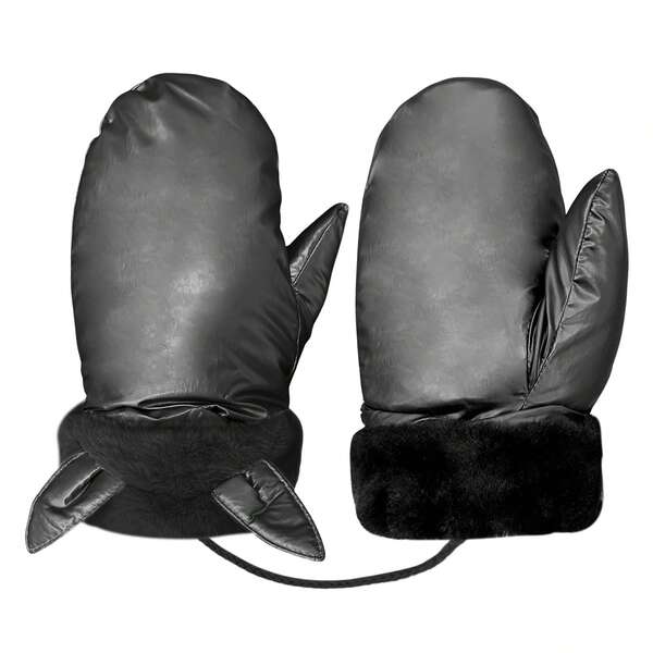 1 Pair Women's Windproof Winter Gloves With Leash, Soft Lining Touchscreen Gloves