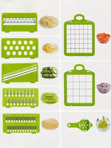 16pcs Complete Set Manual Food Chopper Slicer Dicer, Versatile Vegetable Cutter For Salads, Interchangeable Blades For Onion, Potato, Kitchen Utensils