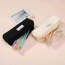 Estuche de lápices de lienzo de capa única, bolsa de papelería de gran capacidad, diseño minimalista de animales, adecuado para estudiantes de secundaria