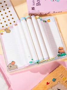 Caderno de pelúcia fofo de capivara, tamanho 32K/A5, 1 unidade, para uso em escritório, material escolar, caderno para estudantes, estilo aleatório. - A5 - Ver 8