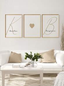 Juego de 3 pósteres minimalistas personalizados, letrero colgante con nombre de pareja personalizado, arte de pared moderno en beige, decoración de aniversario de boda, adecuado para parejas, fiesta de damas de honor, regalo de aniversario, decoración bohemia neutra para el hogar, sala de estar, dormitorio, regalo para amantes y amigos, sin marco - Beis - Ver 6