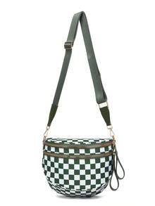Classic Checkered Design Crossbody Bag–Matches Diverse Styles For Outings, Commutes & Leisure Time  Ample Space For Daily Errands, Casual Outings & Travel Adventures - Lưới xanh - Xem 2