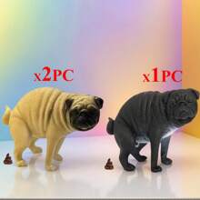 1 set de figurines de décoration mini PVC de carlin avec des éléments ludiques, carlin mini réaliste avec verdure, idéal pour la décoration de la chambre, de la maison, du bureau ou en tant qu'accessoire de voiture, accessoire pour animaux de compagnie, design animal de compagnie ludique, cadeau d'Halloween, de Noël.