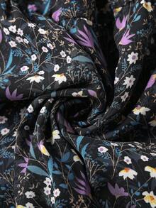 EARO Plus Size Women's Chiffon Floral Pleated A-Line Skirt, High Waist Loose Flattering Elegant Vacation & Everyday Wear, Spring/Autumn - màu đen - Xem 9