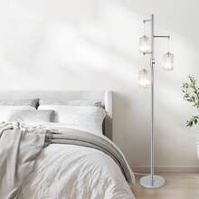 Modern Crystal Floor Lamp For Living Room, 3 Lights Dimmable Standing Lamp, Industrial Silver Tree Lamp With Crystal Shade, Foot Switch, 65" Tall Corner Lamp For Bedroom Reading, Chrome - 查看 7