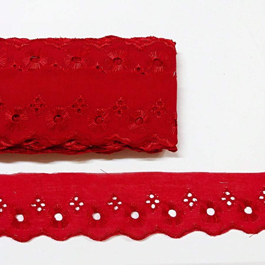 English Embroidery Piece 5cm Wide - 13.70 Meters Long. Embroidered Lace - Đỏ - Xem 1