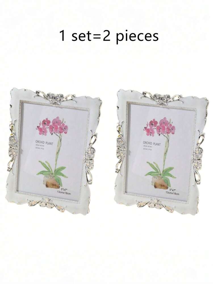 1/2/3 Pcs European Style Crystal Embedded Beige Photo Frames, Holds 7/10 Inch Photos, For Room Decor, Halloween Decor, Christmas Decor (Photo Paper Shipped Randomly) - 2023 White - View 23