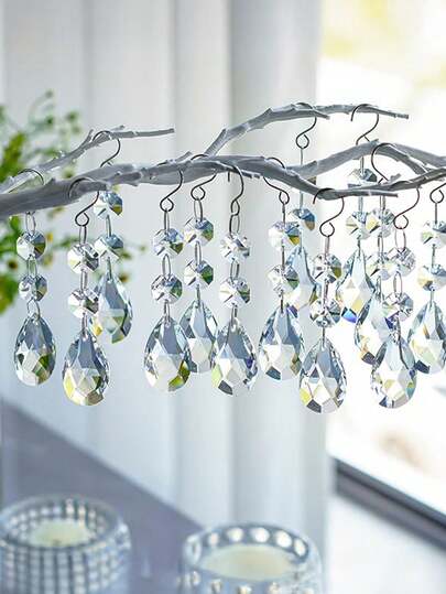 10pcs 38mm Teardrop Crystal Prisms, Transparent Crystal Chandelier Prism Pendant Parts, Connecting Glass Octagon Beads, Hanging Wreath Lamp Decor, Christmas Tree Decor, Wedding & Home Decor Christmas Decorations Room Decor