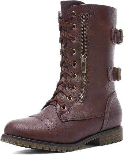 Mid Calf Lace-Up Military Combat Boots - Women's Functional Wallet Pocket Boots