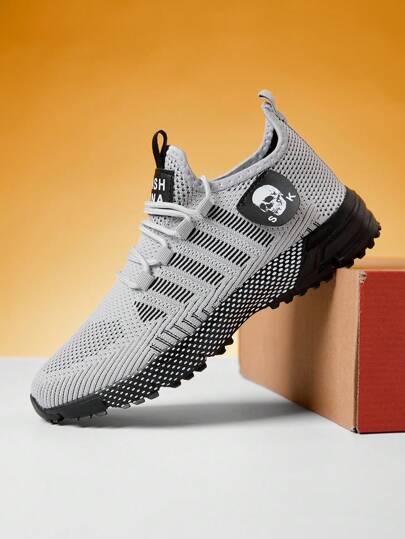 Men's Breathable Casual Sports Shoes, Knitted, Suitable For All Seasons