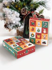 5 piezas Caja de regalo de Navidad, Calendario de Adviento de 24 días, Diseño creativo de 12 y 24 cuadrículas, Caja de embalaje de regalo para crear ambiente navideño, Experiencia interactiva de desempaquetar, Caja de regalo de Nochebuena, Adecuado para decoración de fiesta de Navidad y escenarios de entrega de regalos