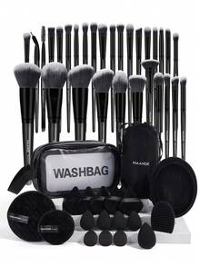 MAANGE 30/49pcs Makeup Brush Set, Includes 30pcs Professional Makeup Brushes + 1pc Velvet Cosmetic Bag + 1pc Facial Cleansing Pad + 1pc Facial Cleansing Bowl, Powder Brush, Blush Brush, Concealer Brush, Contour Brush, Nose Brush, Eye Shadow Brush, Eyebrow Brush, Detail Brush, Ideal Travel Makeup Brush Set Gift For Women And Girls,Giveaways,Professional Makeup Brushes,Complete Makeup Set - Black - View 3