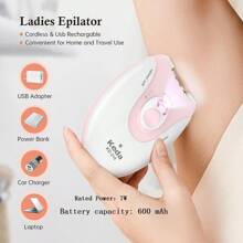 1pc Pink USB Rechargeable 7W Electric Women Painless Hair Removal Device, Portable Epilator For Home Use