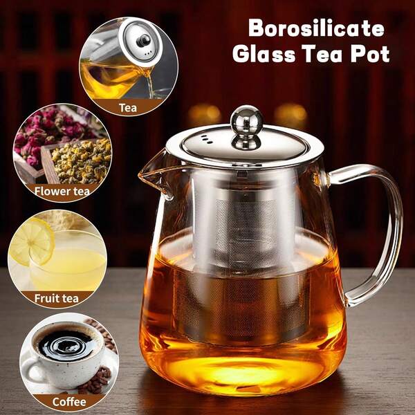 550ML Transparent Borosilicate Glass Teapot With Removable Infusers For Loose Tea, Ideal For Party, Camping & Travel
