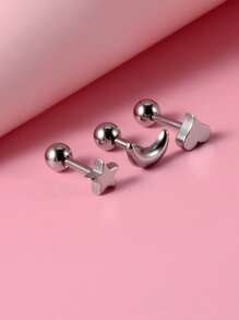 3pcs Moon & Star Detail Earrings - Silver - View 1