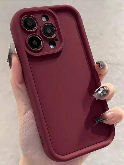 1pc Solid Color Burgundy Personalized Pattern Full Coverage TPU Shockproof Phone Case Compatible With Apple 16, 15, 14, 13, 12, 11 Pro Max, And A/S Series Waterproof Anti-Fall Scratch Resistant