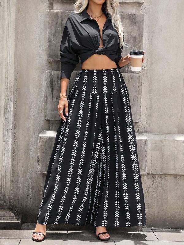 Pantalon large élégant imprimé pour femmes, automne