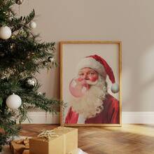 1pc, Canvas Wall Art, Christmas Framed Wall Decor, Fashionable Pink Santa Claus Blowing Giant Pink Bubblegum, Playful Girlish Home Accent, Festive Seasonal Decoration, Adds Joy To The Holidays, Christmas Decor, Christmas Poster, Winter Decor, Christmas Bathroom Accent, Christmas Home Decor, Room Accent, Dormitory Decor, Bedroom Accent, Living Room Decor, Office Decor, Dining Room Accent