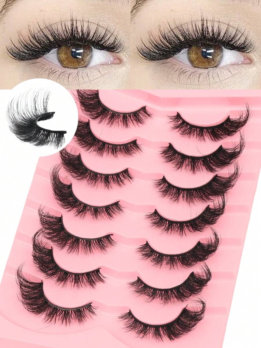 7 Pairs Curl Fluffy 3D Lashes,Lashes Fluffy Wispy 3D Faux Mink Lashes Pack Soft Strips Fake Eyelashes-Suitable For Role Playing, Soft Natural Makeup, Natural Enlargement Of Eyes