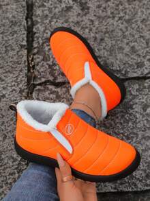 Nuevas botas de nieve de forro polar para mujer, Otoño/Invierno 2025, Zapatos cálidos de varios colores con cierre deslizante, Calzado casual grueso para exteriores - rojo anaranjado - Ver 3